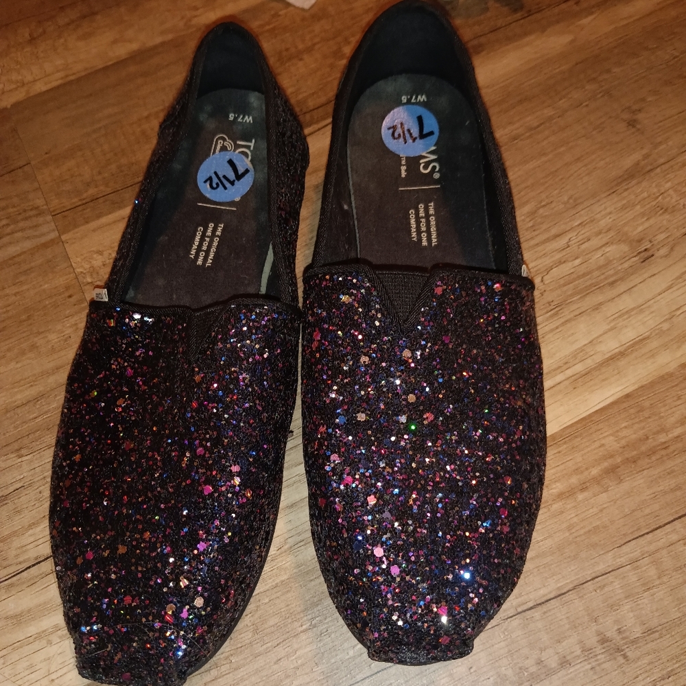 Tom's glitter slip ons
